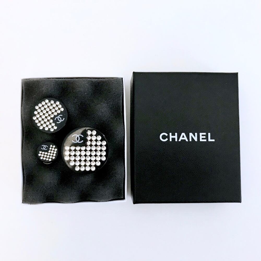Set of 3 Chanel Pins Brooches Crystals CC Logo 2005 Vintage Y2K